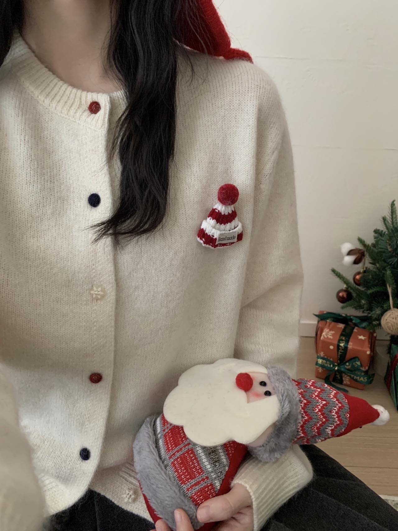 Kelly Designs Holiday Snow Hat Wool Cardigan – Limited Christmas Edition (Instock)
