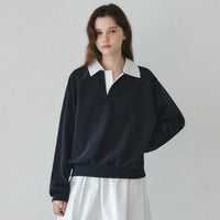 Korean Collection Serene Collar Sweatshirt – Navy (Instock)