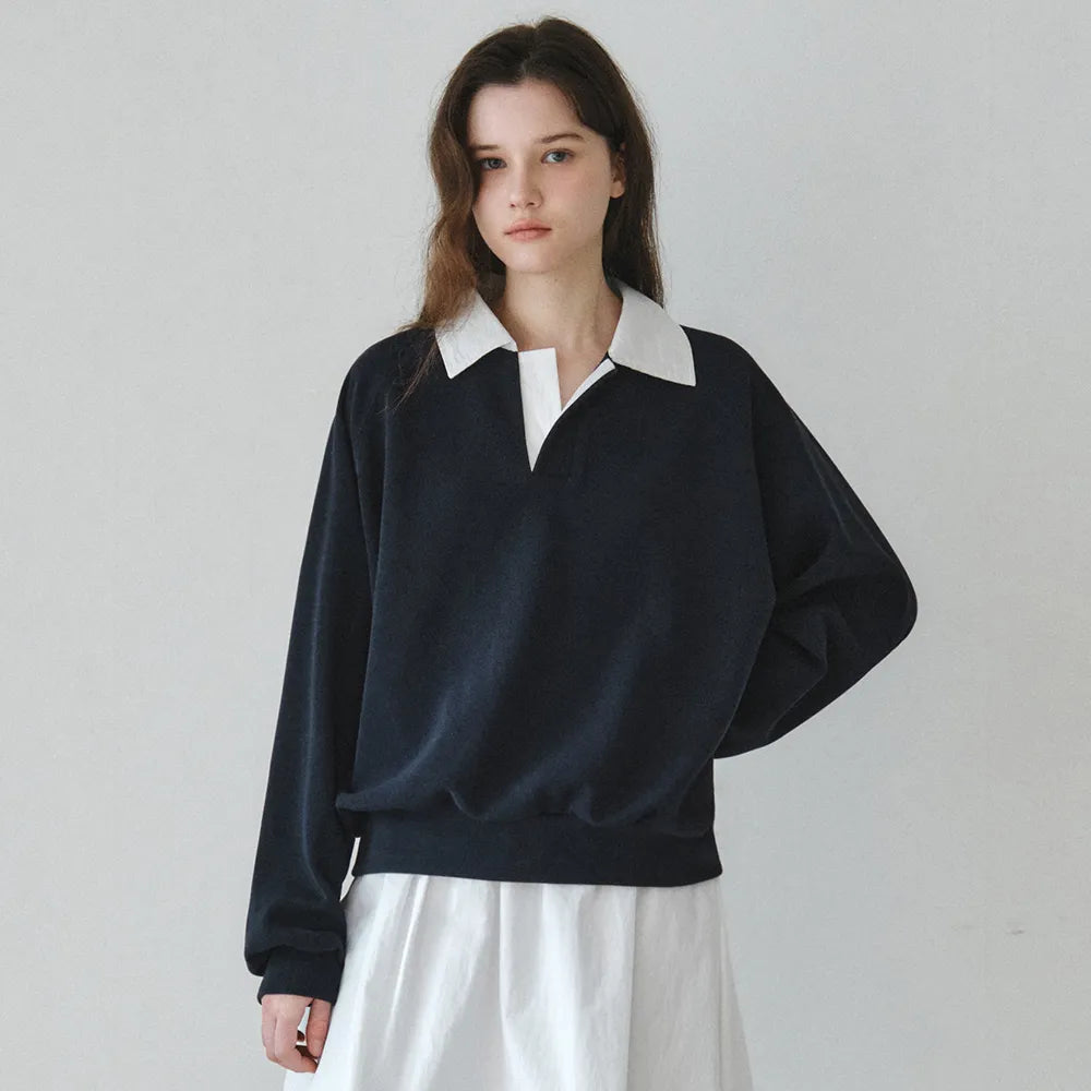 Korean Collection Serene Collar Sweatshirt – Navy (Instock)