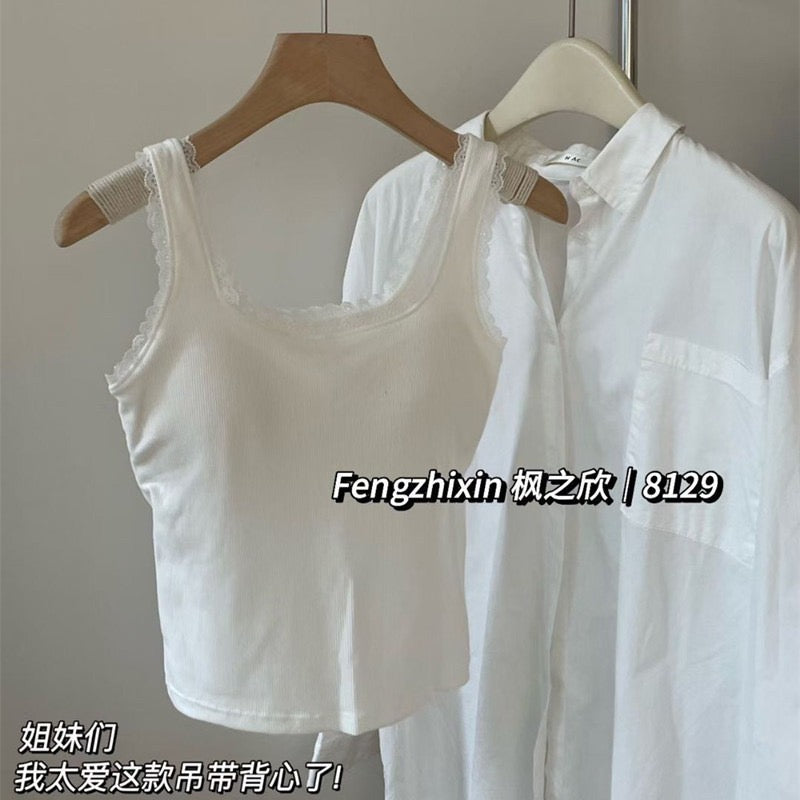 Kelly Designs Soft Ribbed Lace Tank with Built-In Bra Top (Instock)