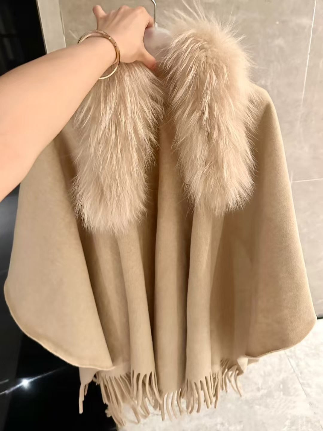 Kelly Designs Classic Fox Fur Khaki Shawl (Instock)