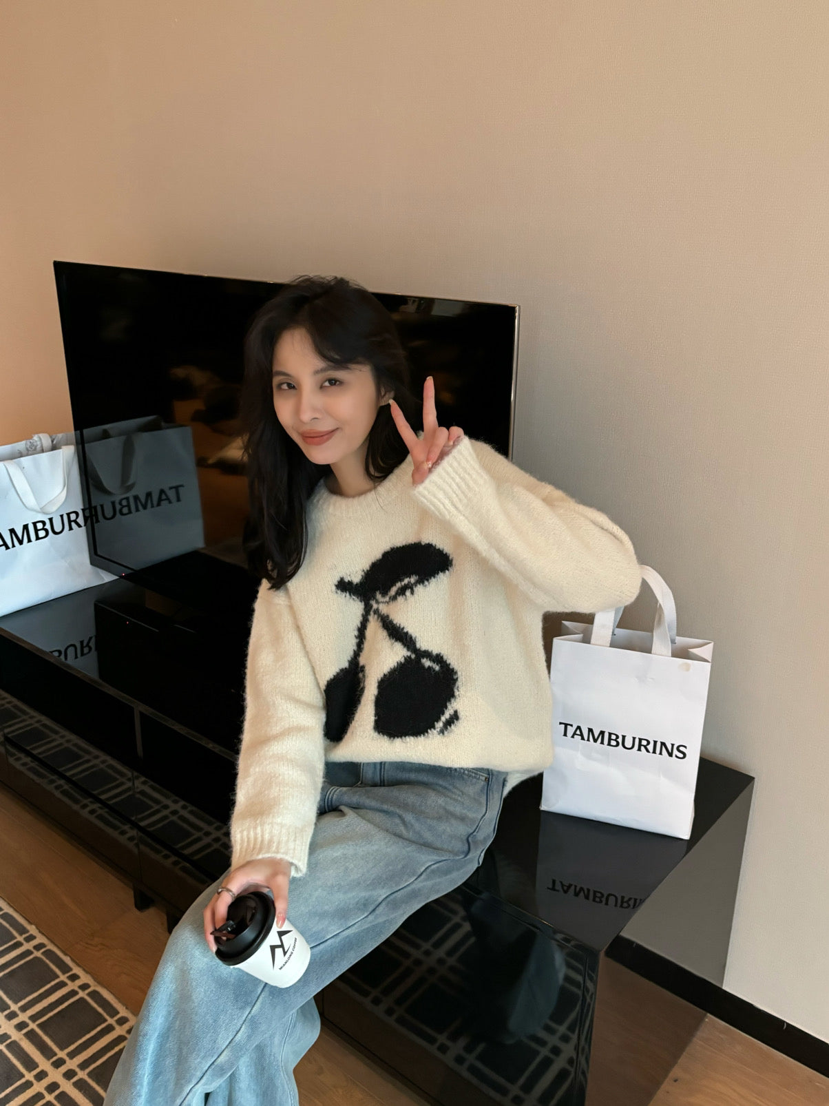 Kelly Designs Beige Cherry Sweatshirt (Instock)