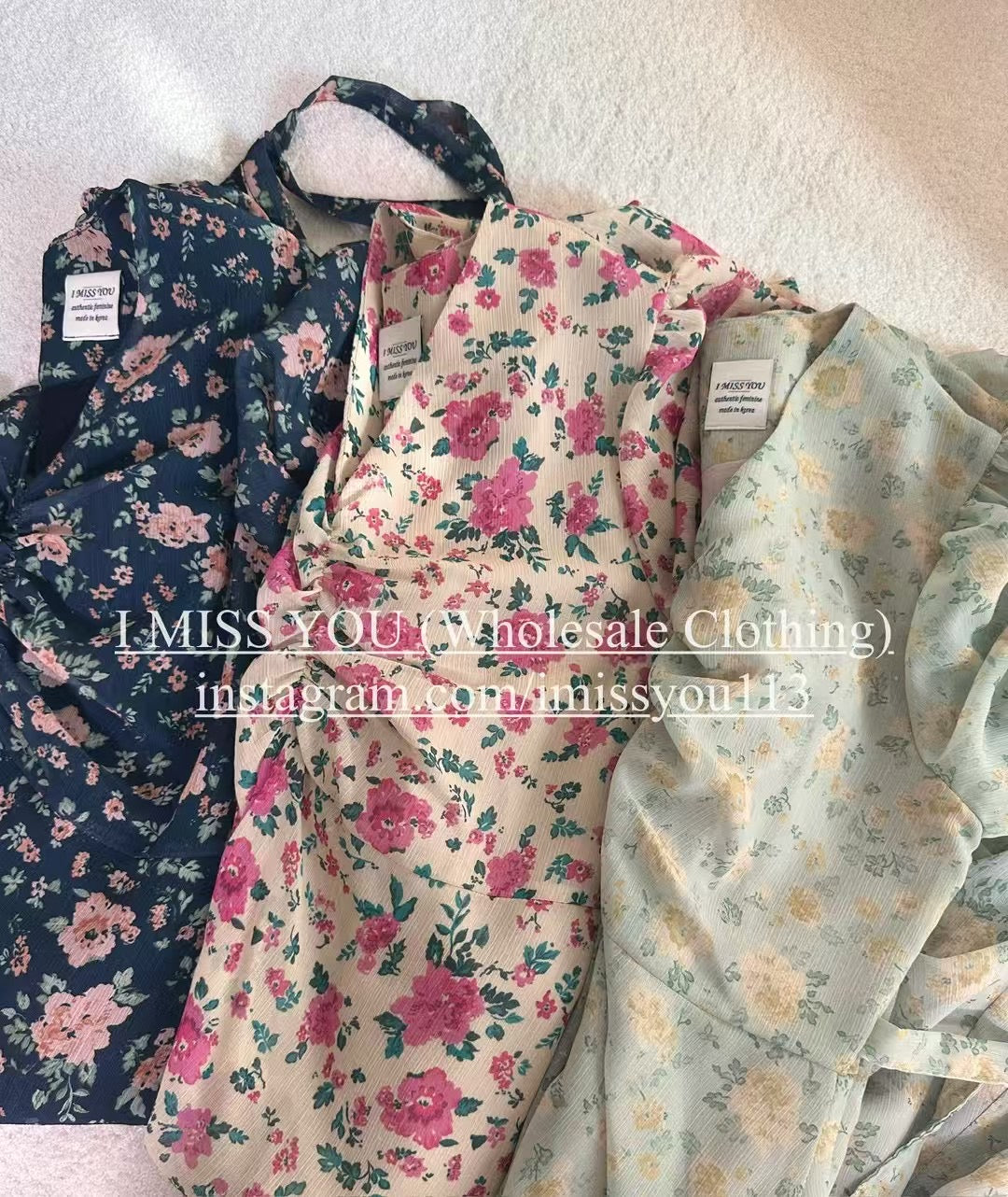 Korean APM Collection I Miss You Navy Flower Dress (Instock)