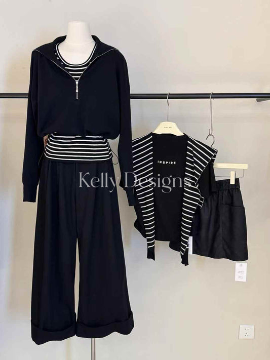 Kelly Designs Real 2Pc Black Stripe Hoodie Set (Instock)