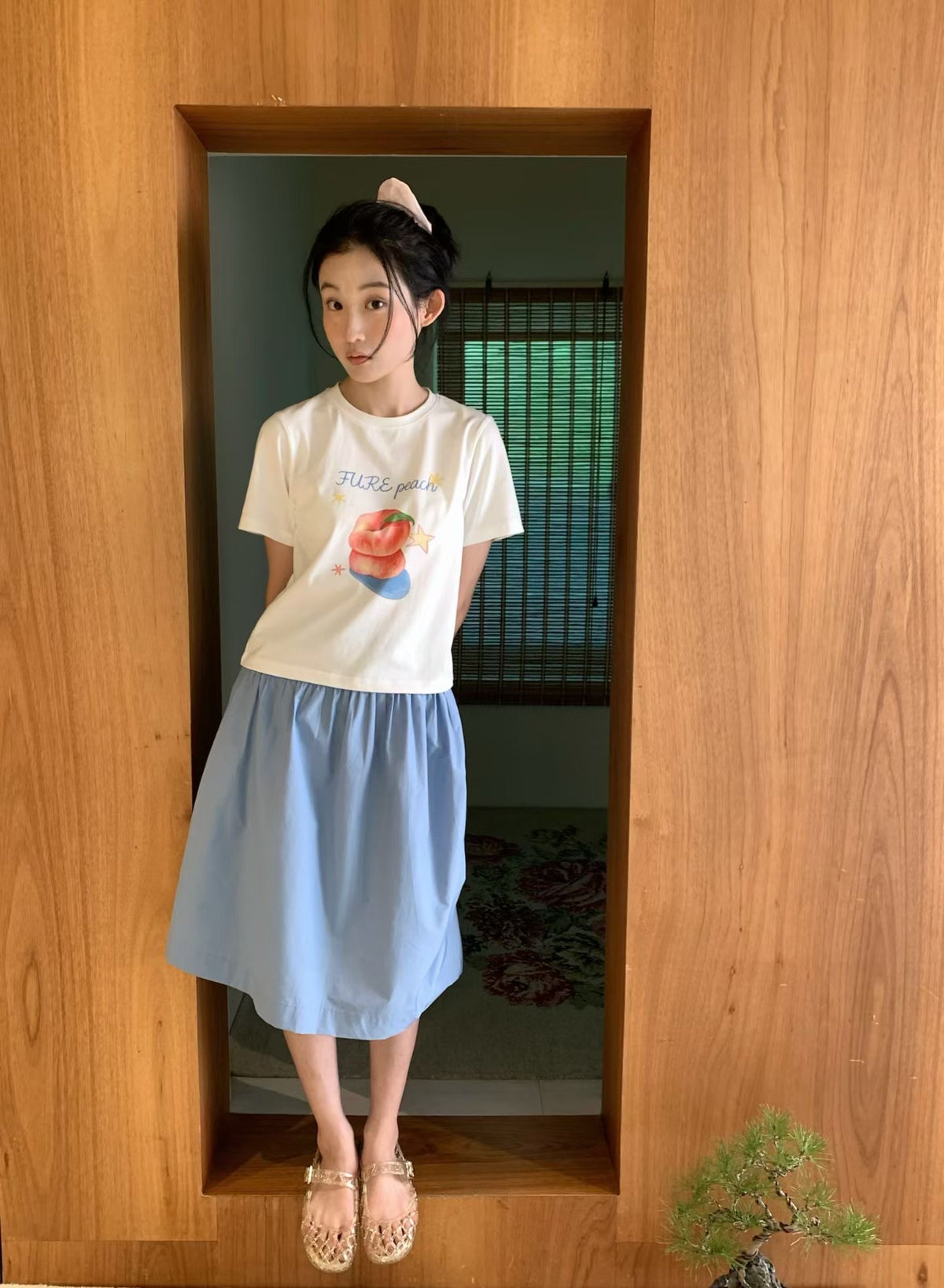 Korean APM Collection Peach White Tshirt (Instock)