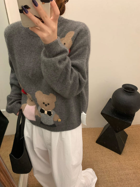 Kelly Designs Bears Wool Handmake Grey Sweatshirt (Instock)