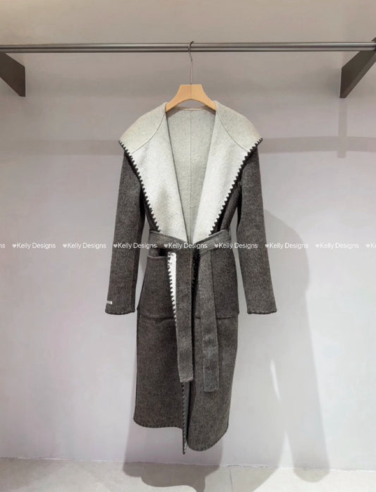 Kelly Designs Two Face Wearing - Gradient Hoodie Wool&Cashmere Coat (Instock)