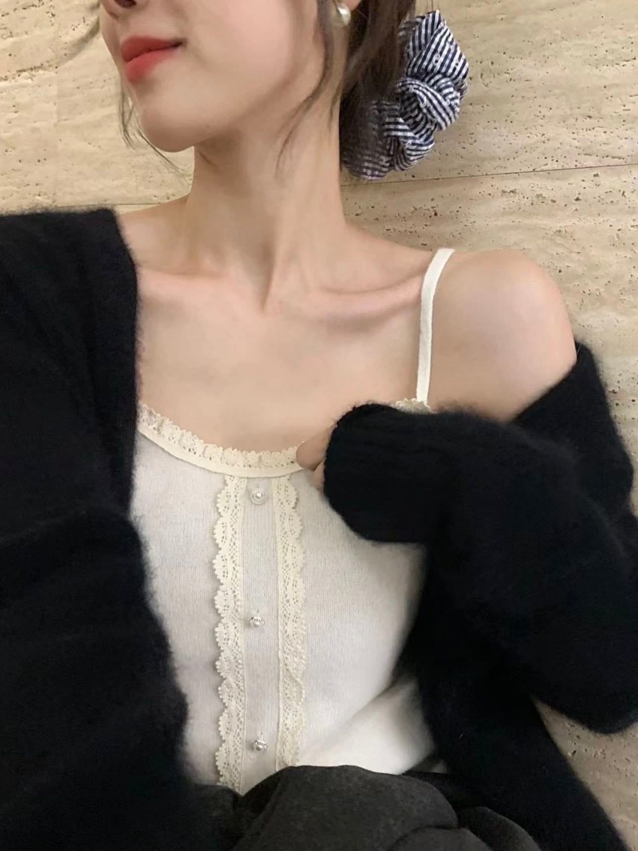Kelly Designs Wool Lace Trim Button Cami Top (Instock)