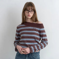 Rolarola One Off Shoulder Stripe Knit BR+BL (Instock)