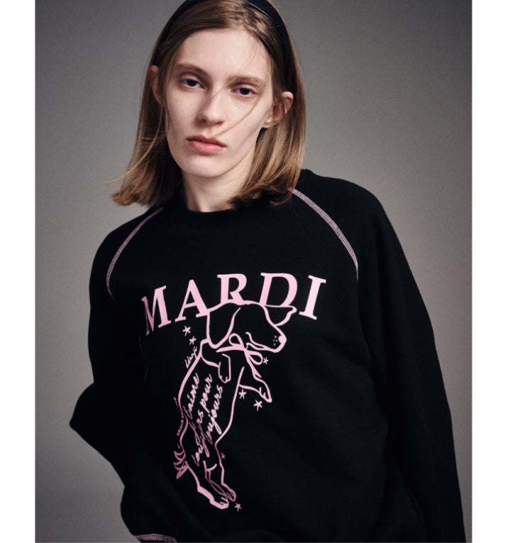 Mardi Mercredi SWEATSHIRT RAGLAN SWING THE TAIL DDANJI_BLACK PINK(preorder)