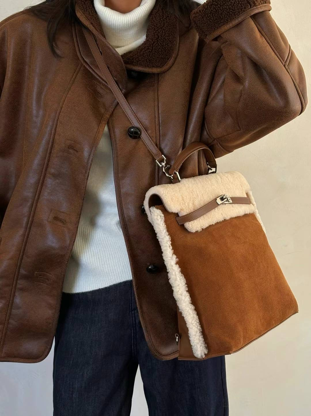 Korean APM Collection Brown Shearling Two Way Bag (Soldout)