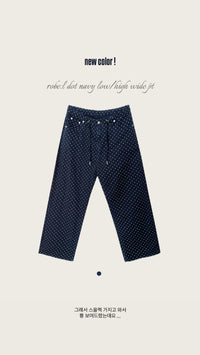 Korean ROBE:L Navy Polka Dot Wide-Leg Pants (Instock)