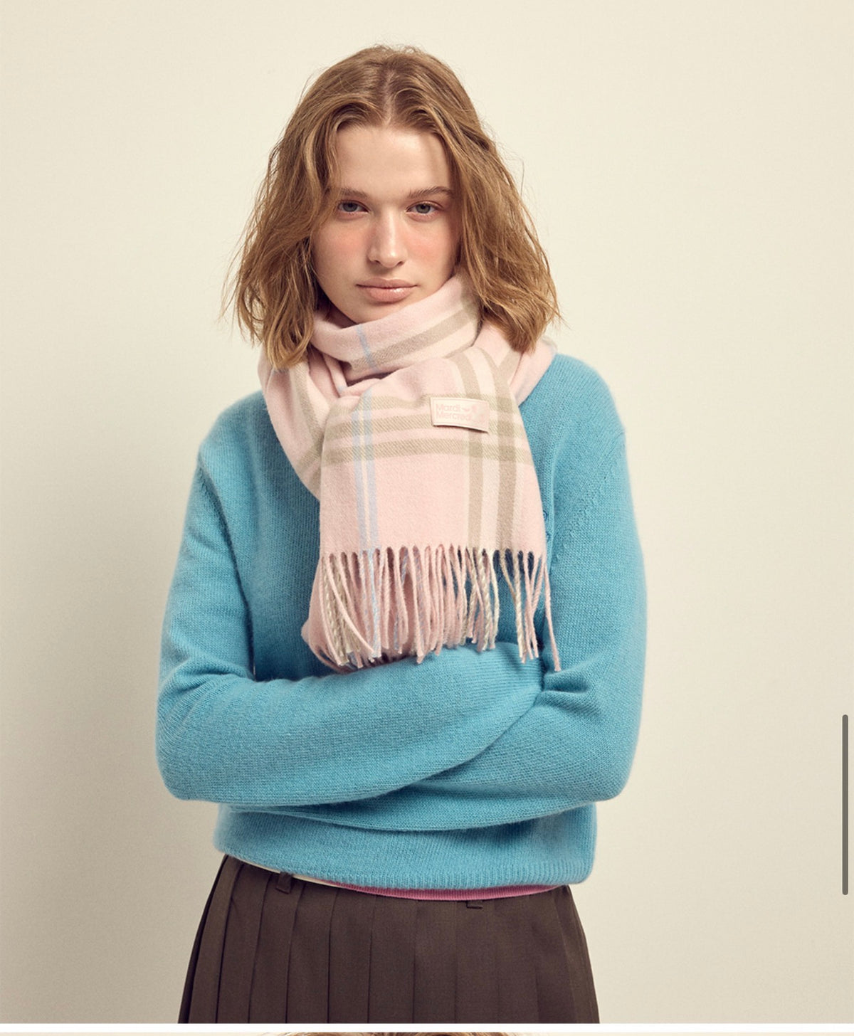 Mardi Mercredi Wool Check Muffler Scarf – Pink/Contain Mardi Gift Box (Instock)