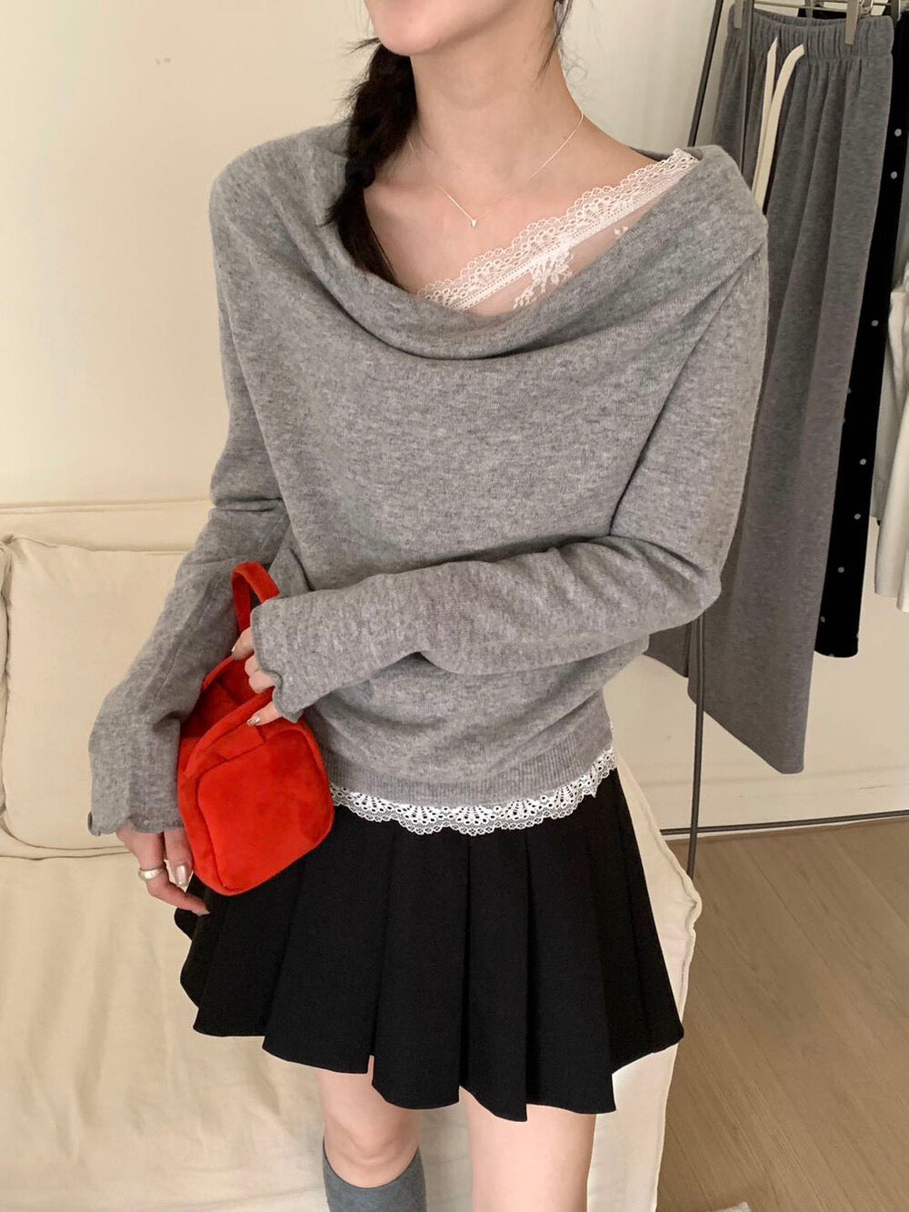 Kelly Designs Wool Lace Off-Shoulder Knit Top (3 Colors) (Instock)