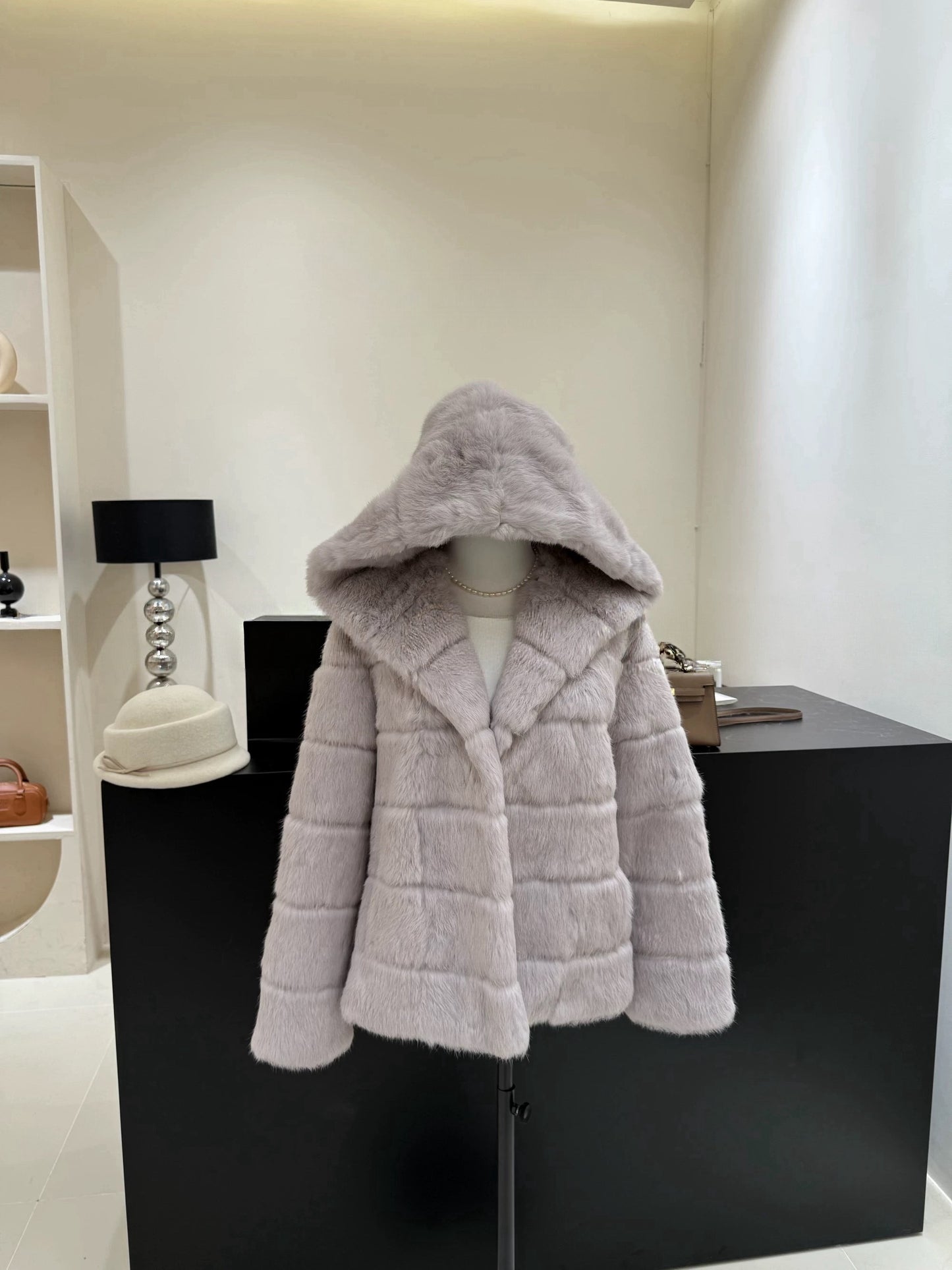 Kelly Designs Grass Rabbit Fur Hooded Jacket – Soft Purple (Instock)