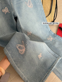 Kelly Designs Four Season Embroidery Butterflies Jeans(Instock)