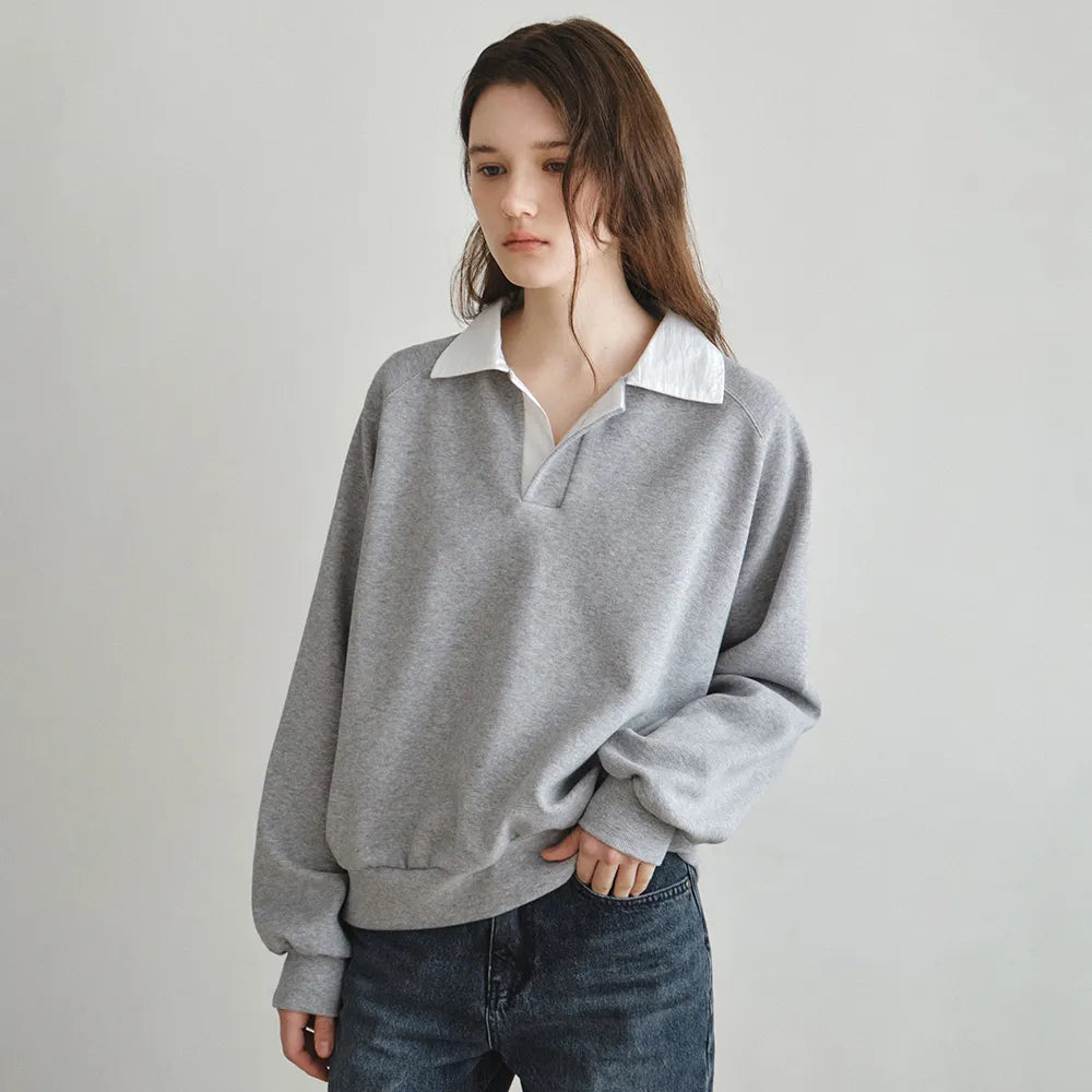 Korean Collection Serene Collar Sweatshirt – Melange Grey (Instock)