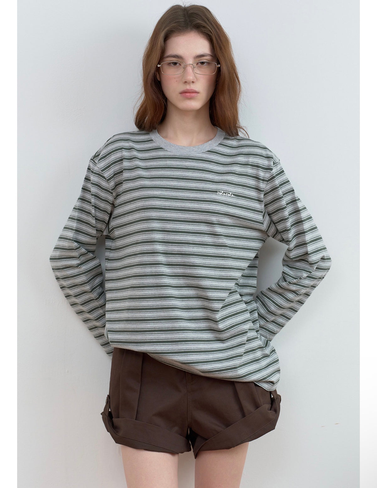 Rolarola Stripe Long Sleeve T-Shirt – Gray & Green (Instock)