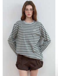 Rolarola Stripe Long Sleeve T-Shirt – Gray & Green (Instock)