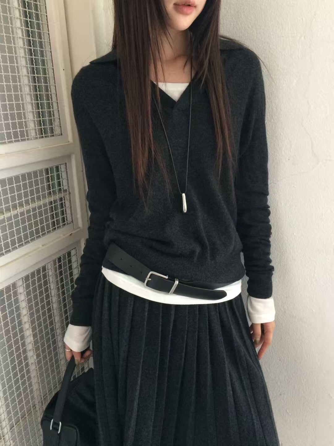 Korean Minimal Drop Pendant Cord Necklace (Instock)