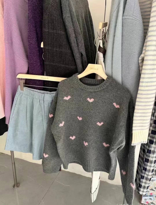 Kelly Designs Pink Heart Grey Wool Sweatshirt (Instock)