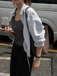 Korean Collection Ounce | Drawstring Stripe Shirt (Instock)