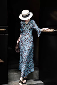 Kelly Designs Mulberry Silk Floral Maxi Dress – Sleeveless Round-Neck Bias Cut Dress (Instock)