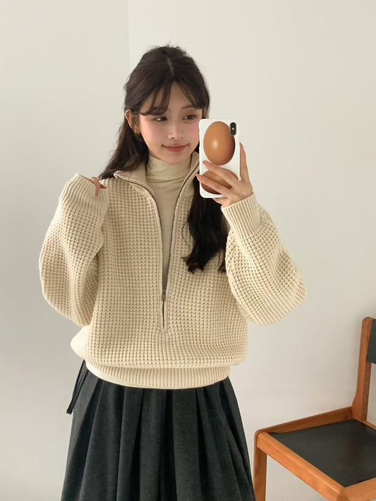 Korean APM Collection EGG Half Zip Up Yellow Wool Hoodie (Instock)