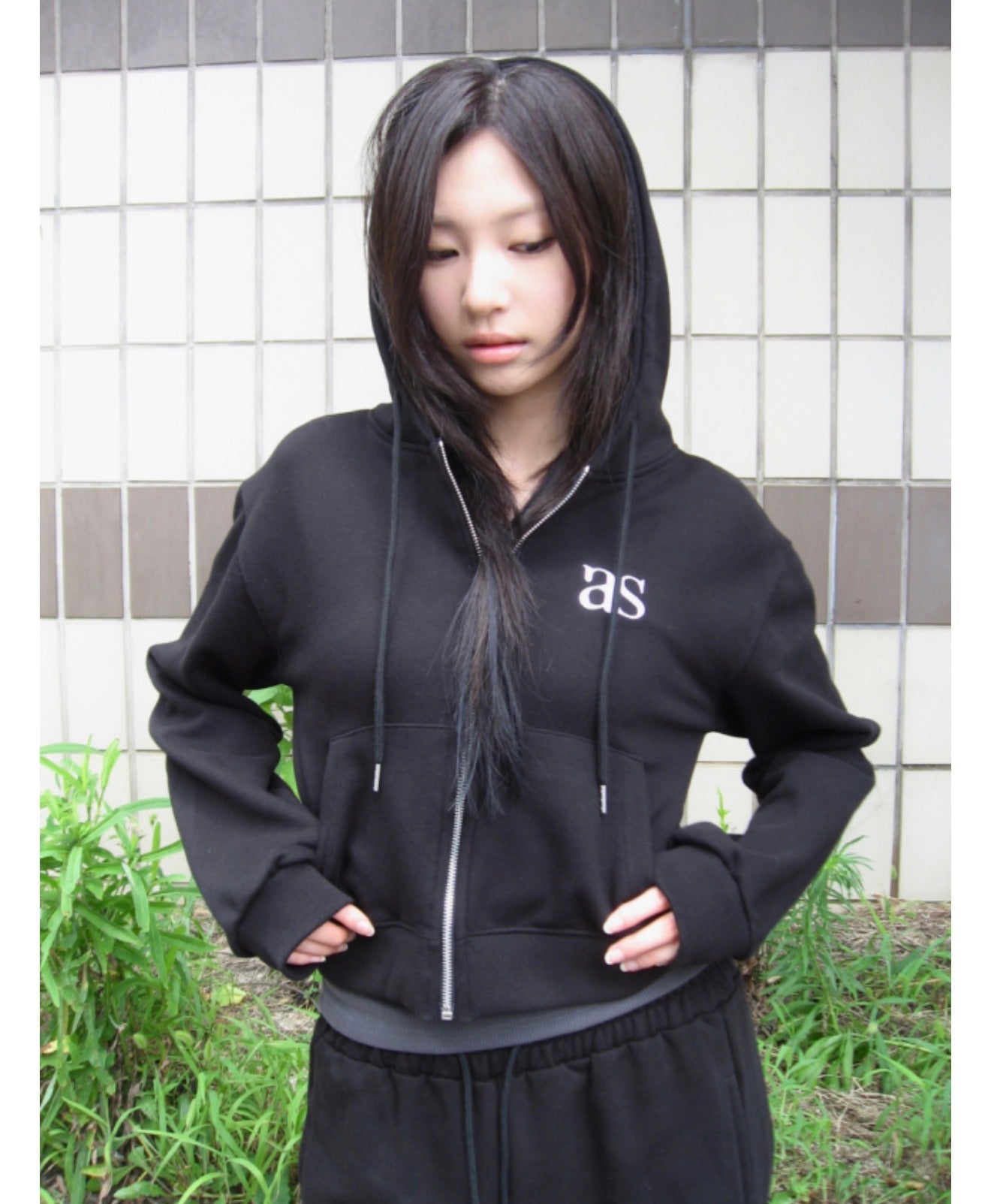 ASON Basic Training Cropped Hood Zip-Up – Black (Instock)