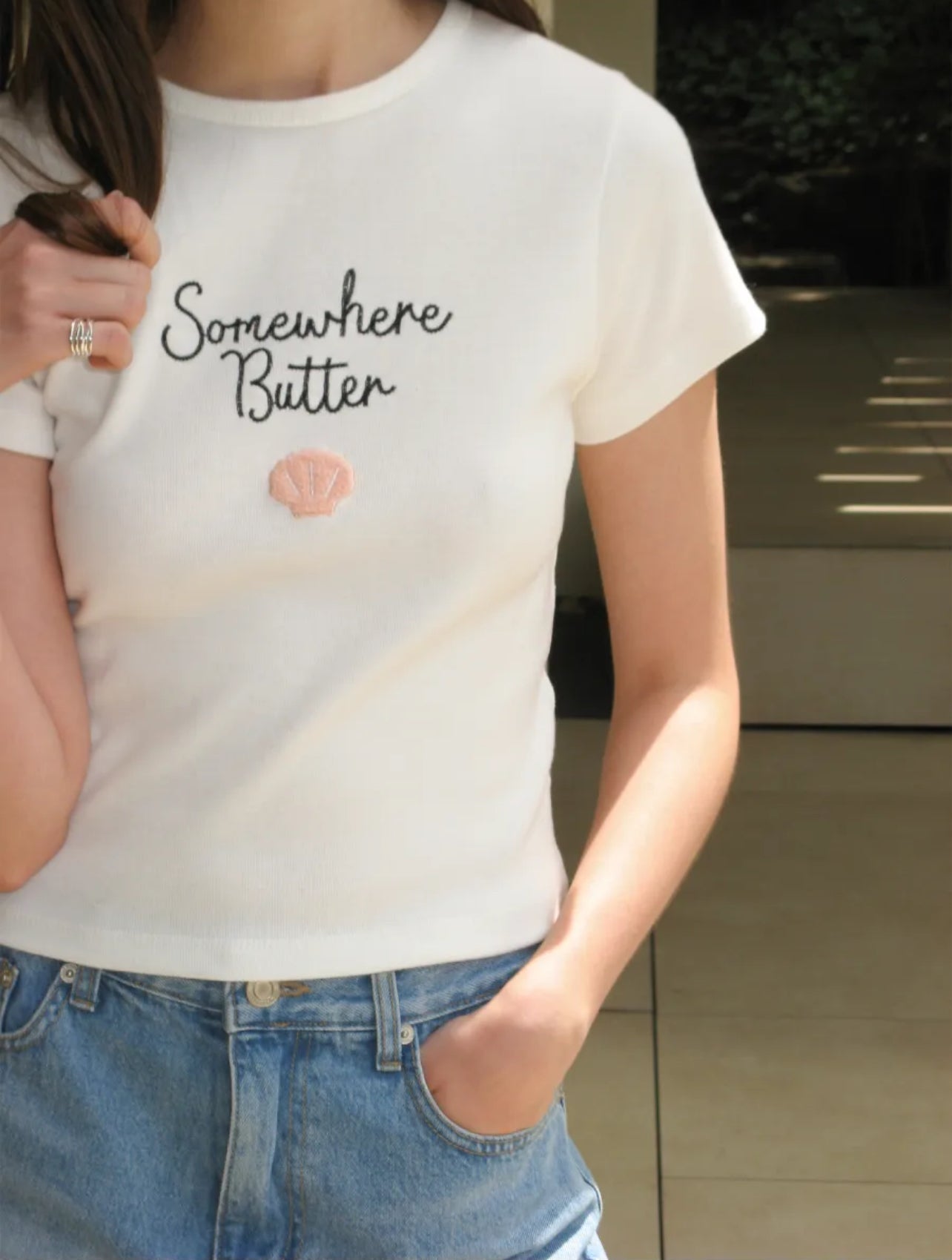 Korean Brand Boucle Shell Logo Top-Ivory (Instock)