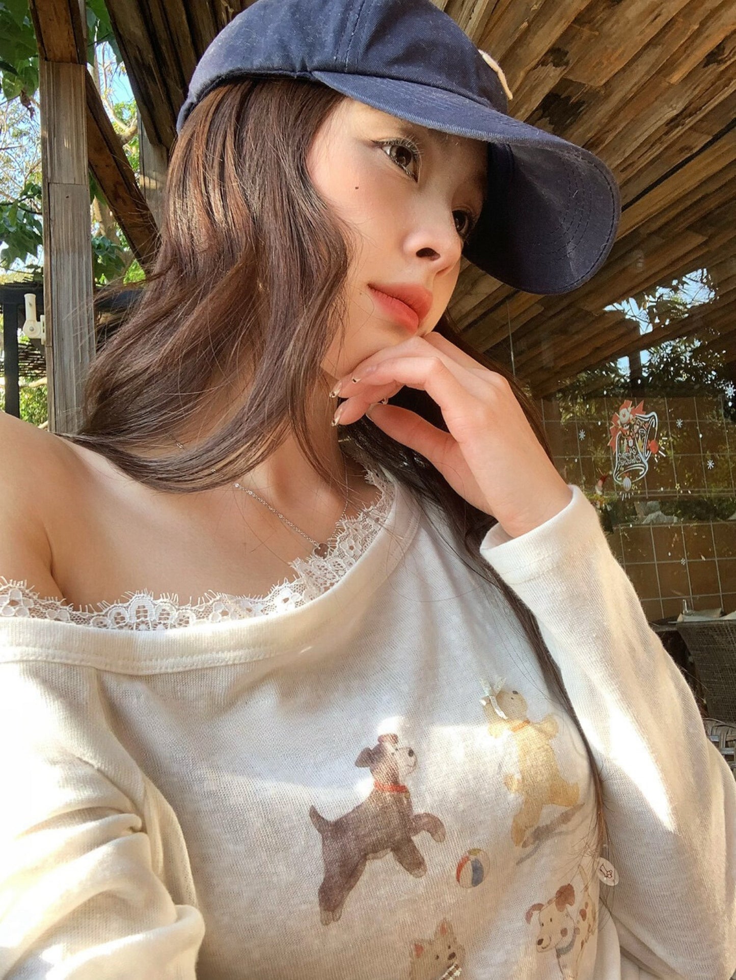 Kelly Designs Lace Layer Puppies Off Shoulder Top (Instock)