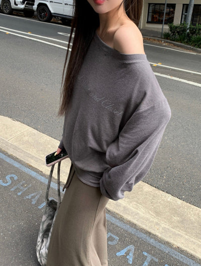 Korean Collection Sheer One-Shoulder Snap Slit Long Sleeve Top (Instock)