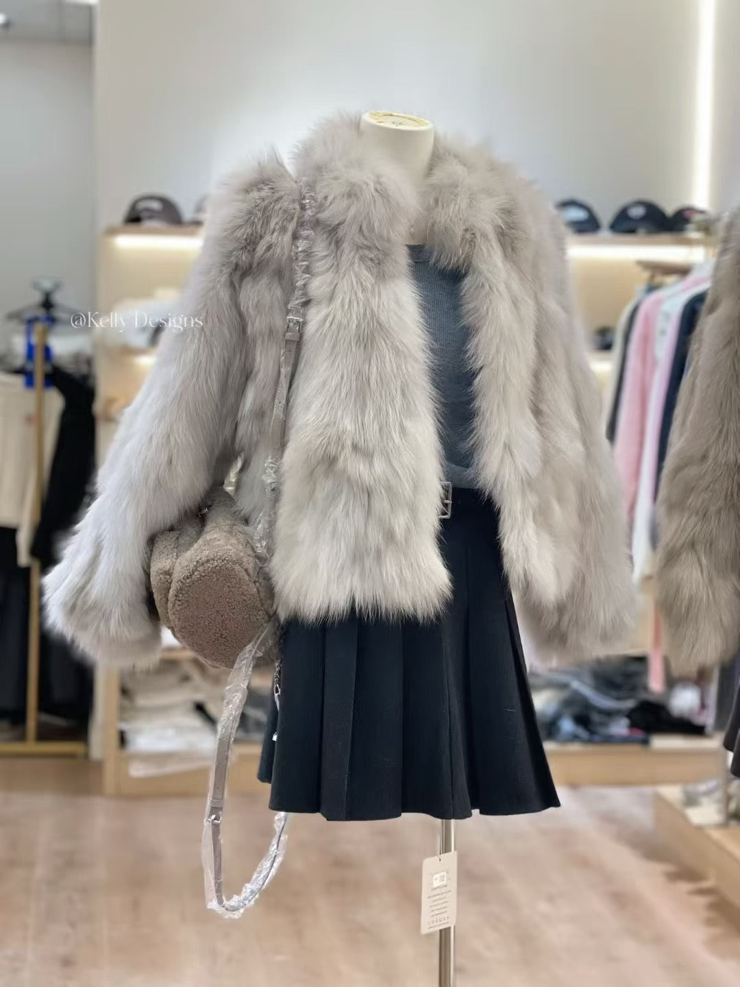 Kelly Designs Natural Fox Fur Grey Purple Jacket (Instock)