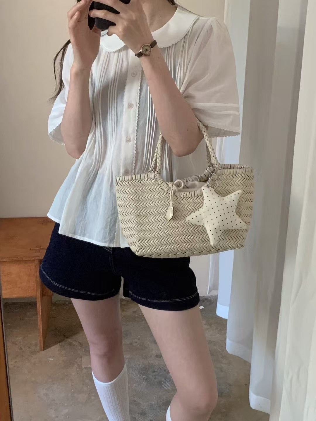 Kelly Designs White Shirt & Denim Shorts (Instock)