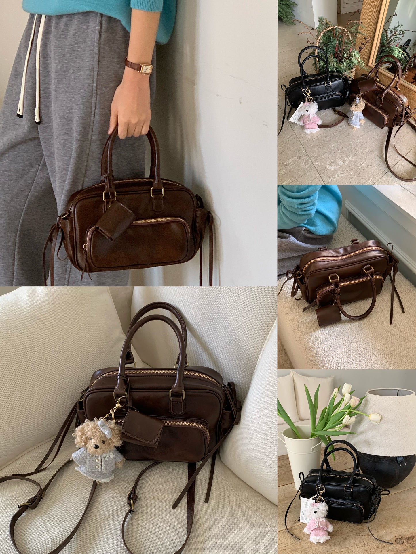 Korean APM Collection Ribbons Brown Hand Bag (Preorder)