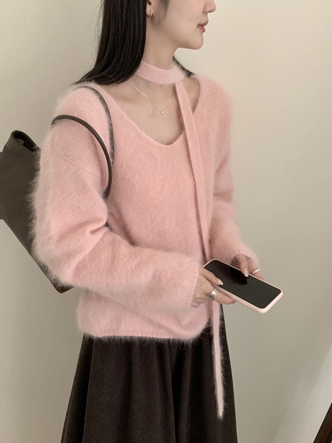 Kelly Designs Soft Mink-Touch V-Neck Knit Sweater with Matching Scarf Tie (Instock)