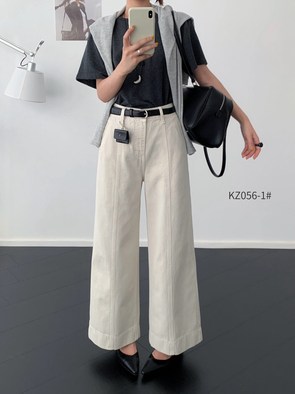 Kelly Designs Petite-Friendly Fall New High-Waist Straight-Leg Denim Pants (with Belt) (Instock)