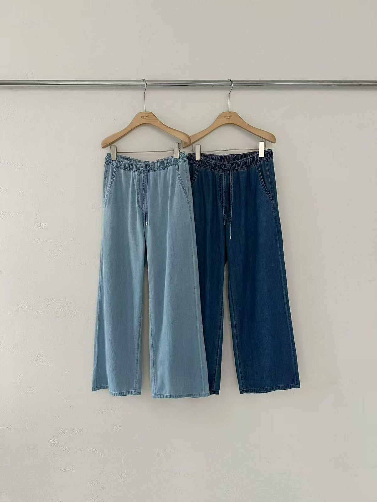 Korean APM Collection Tencel Denim Drawstring Wide-Leg Pants (Instock)