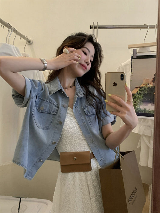 Kelly Designs Short Sleeves Denim Jacket With Belt Bag (Instock）