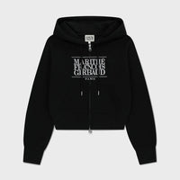 Marithe W Embroidery Classic Logo Crop Hoodie Zipup Black(Instock)