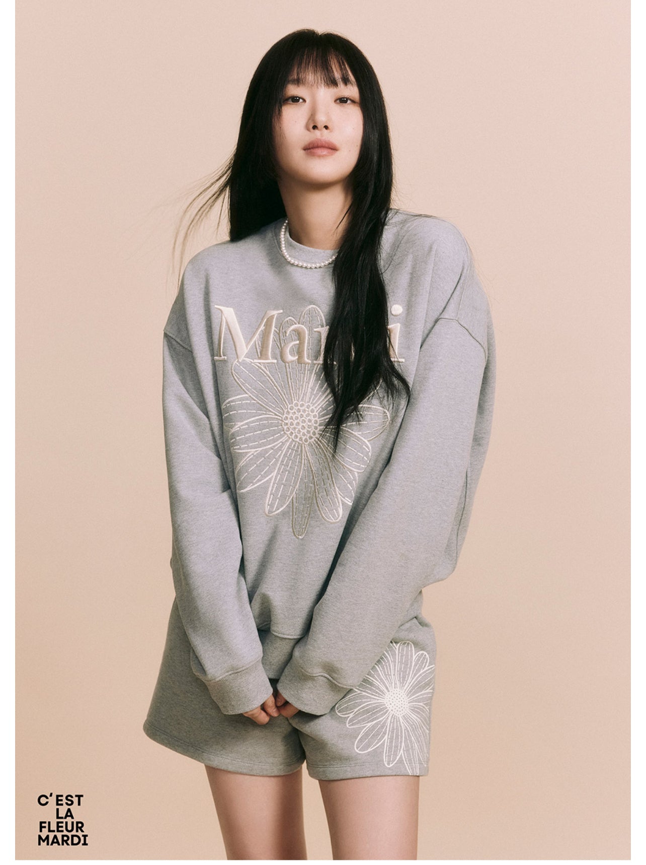 Mardi Mercredi Sweatshirt FLOWERMARDI NEEDLEWORK_Grey White(Preorder)