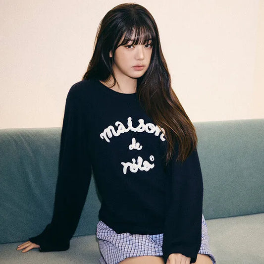 Korean Collection Rolarola MAISON DE ROLA PATCHWORK KNIT NAVY (Instock)