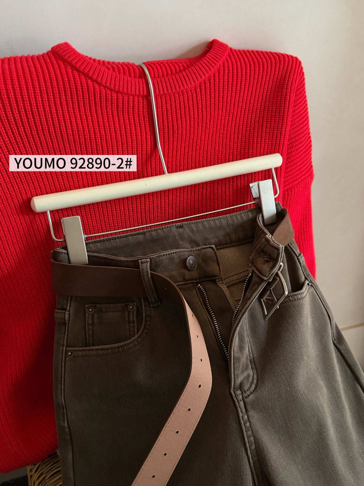 Kelly Designs Fleece-Lined Denim Flare Jeans with Belt (Instock)