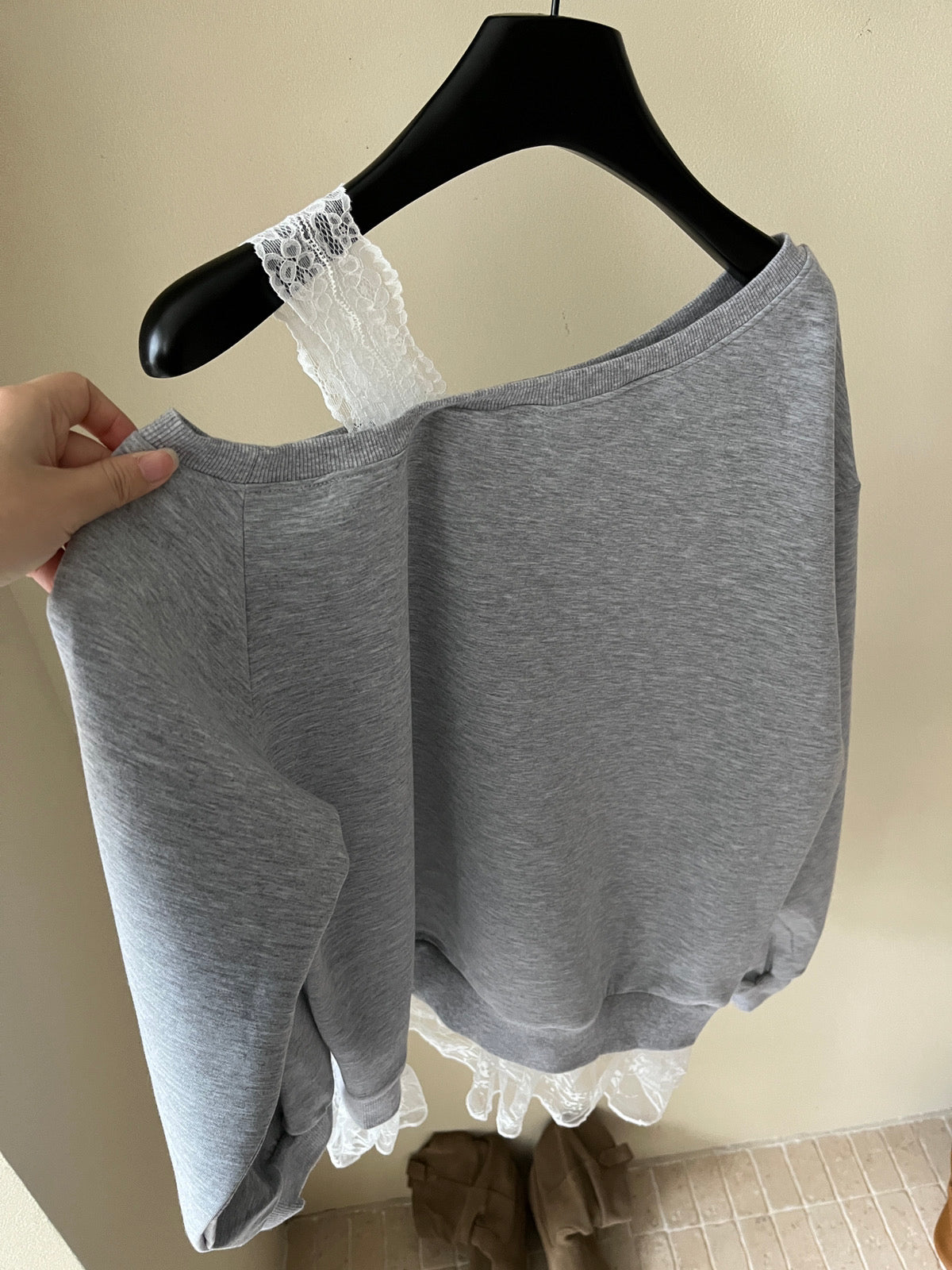 Kelly Designs Off-Shoulder Faux Layered Sweatshirt & Grey Skirt (Instock)