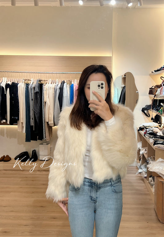 Kelly Designs 2 Colors Fox Fur Jacket with V Neck-Short Version (Instock)