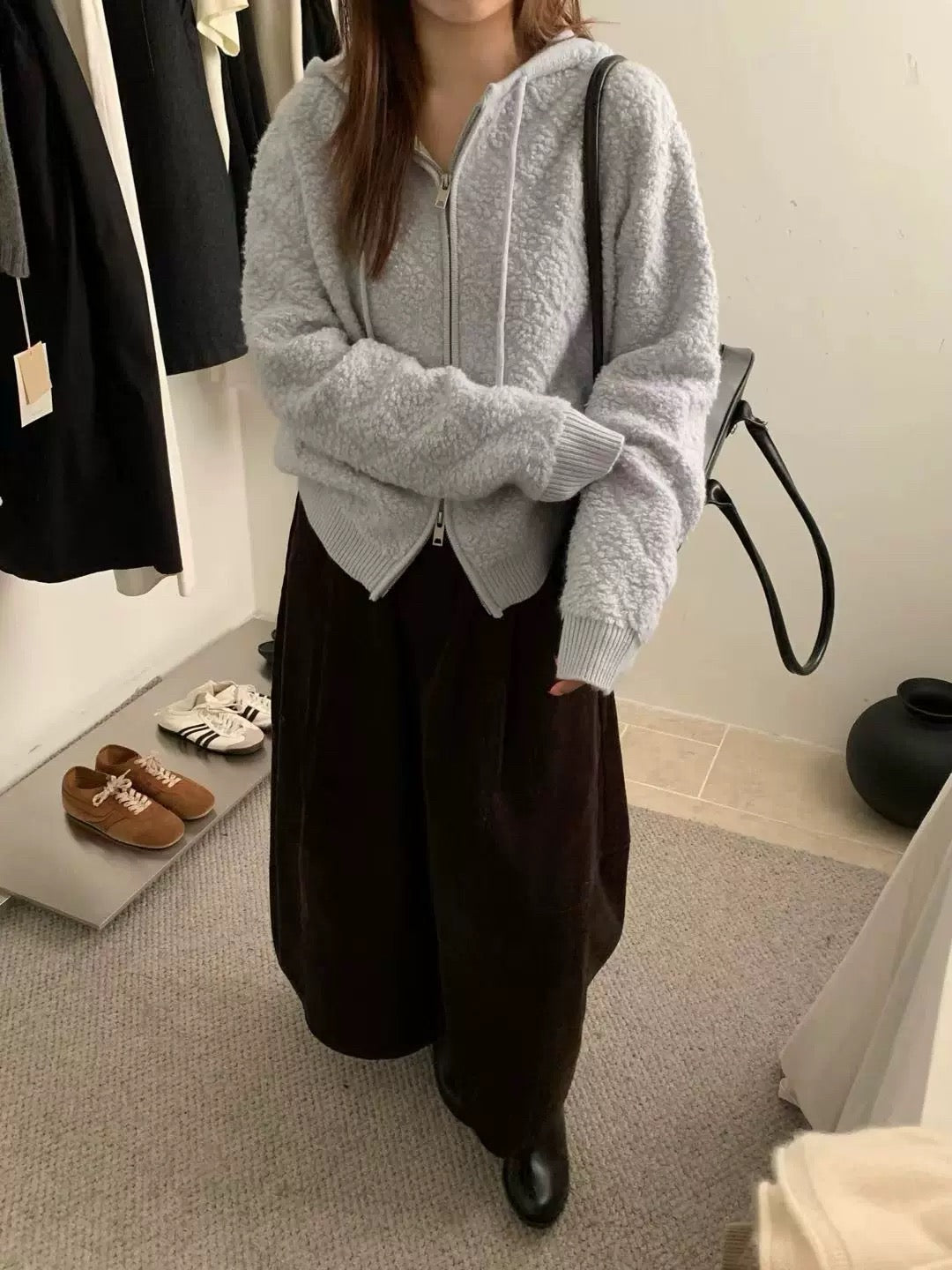 Kelly Designs Wool Textured Knit Zip Blue Hoodie (Instock)