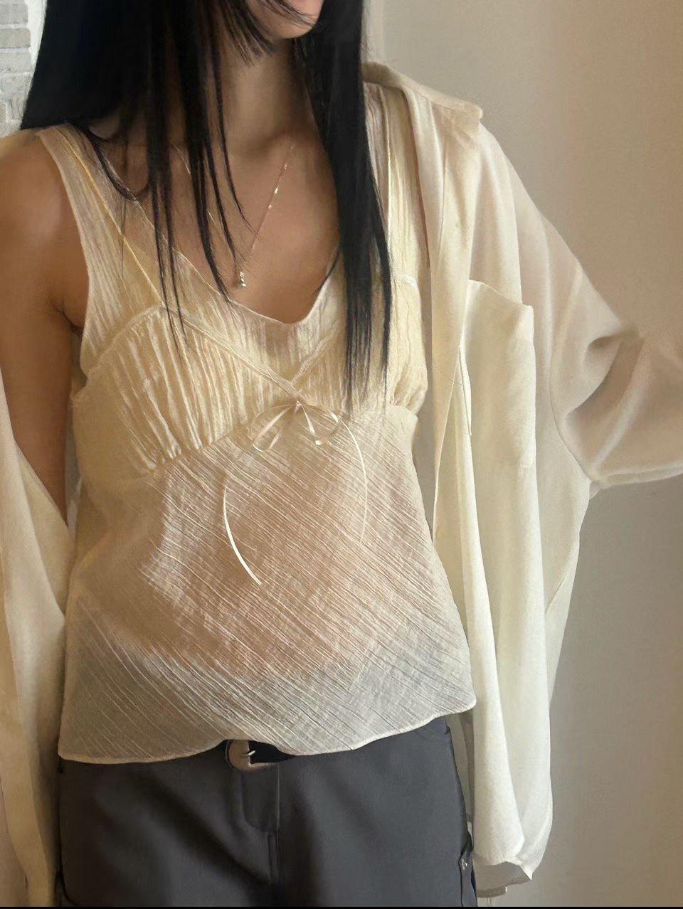 Korean APM Collection Shirt&Inner Lace Blouse-2 Colors (Instock)