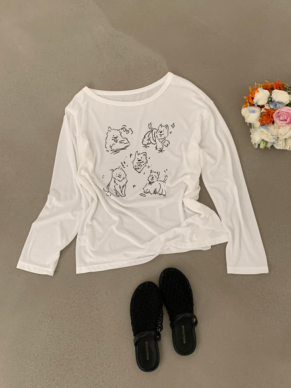 Kelly Designs Casual Graphic Sun Shirt – Puppies Long Sleeve (Instock)