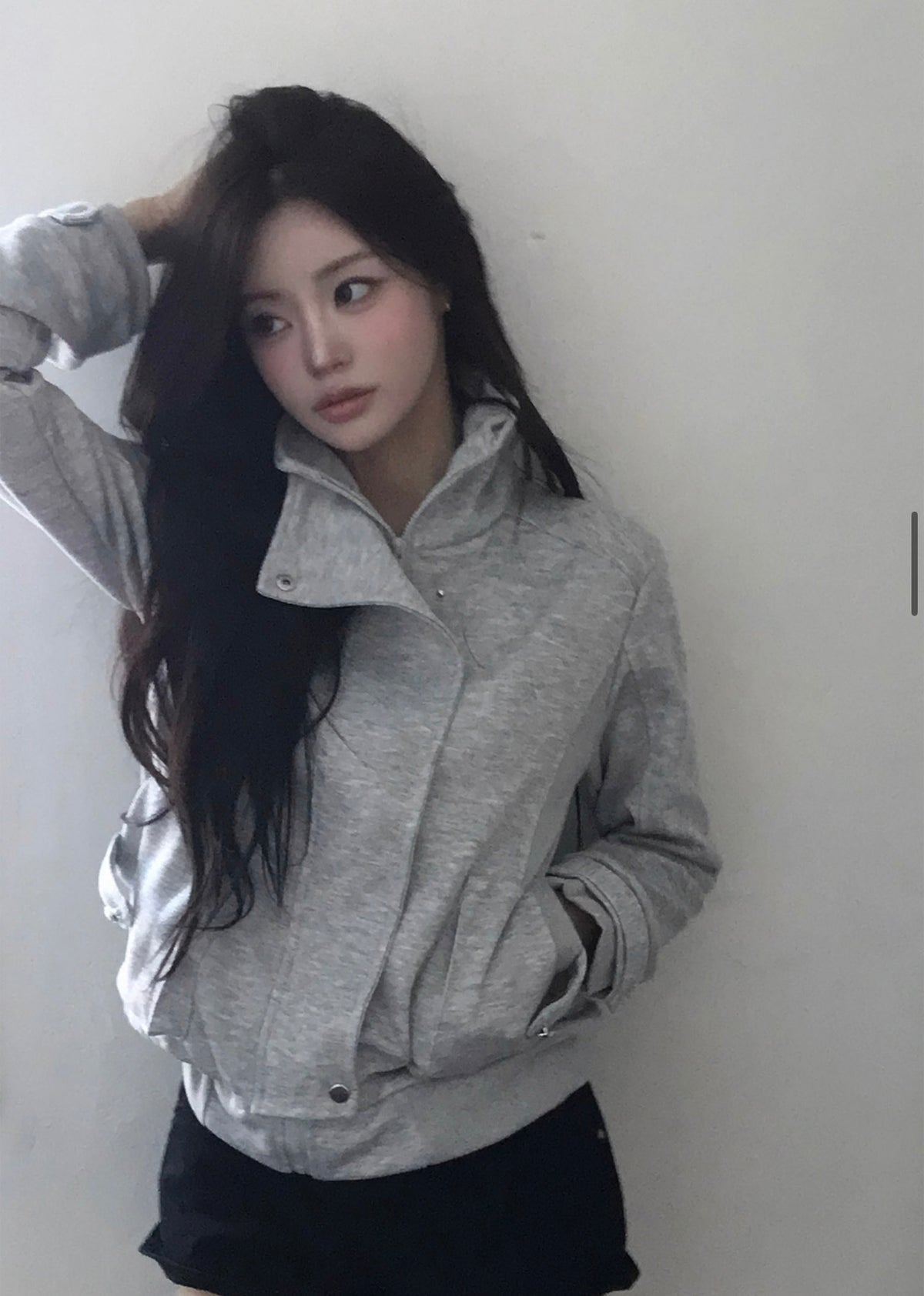 Korean Collection Grey High-Neck Cargo Zip-Up Jacket (Instock)