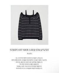 Rolarola Stripe Off Shoulder Strap Knit Top – Black (Instock)